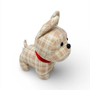 Aurora Pebbles Dog Plush Stuffed Animal Plaid Puppy Toy 8.5in Red Bow